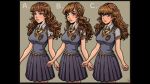  1girl akabur bangs blunt_bangs breasts brown_hair clothes hair harry_potter hermione_granger multiple_persona necktie skirt witch_trainer 