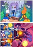 2girls adventure_time comic door doxy fionna_the_human flame_princess hair inner_fire_(adventure_time) monster multiple_girls panties prismgirls red_hair sword upskirt weapon white_panties