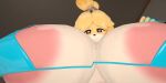  animal_crossing animal_crossing_new_leaf bikini_top blue_bikini canid canine canine_humanoid doubutsu_no_mori fur furry hair_tie hypercowvr isabelle_(animal_crossing) jingle_bell looking_at_viewer mammal nintendo ponytail secretary shih_tzu shizue_(doubutsu_no_mori) thick_ass thick_legs thick_thighs video_game_character video_game_franchise yellow_fur 