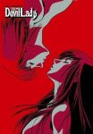  2girls bare_shoulders breasts closed_eyes copyright_name devil_lady devilman_lady fudou_jun hair incipient_kiss jun_fudou kazumi_takiura long_hair monochrome multiple_girls nude red red_background short_hair takiura_kazumi upside_down yuri 