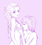 2_girls 2girls anna_(frozen) blush braid closed_eyes disney elsa elsa_(frozen) female/female female_only frozen_(movie) hair hong_(bee1100) incest licking love monochrome multiple_girls mutual_yuri nipple_licking nude siblings sisters spot_color yuri