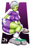  areolae big_breasts bodysuit breasts cameltoe cheelai dragon_ball dragon_ball_super dragon_ball_super_(the_movie_of_broly) female gun jnstudio nipples smile solo tease weapon 