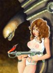 barry_blair breasts brown_hair flamethrower nipples panties weapon white_panties