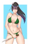 1girl alluring beauty_mark bikini black_and_red_and_purple_hair insanely_hot kitsune_marks kunimitsu_ii namco purple_eyes tekken tekken_7 tokyotakuan_17 watermelon_bikini weapon