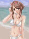  1041_(toshikazu) 1girl alluring bare_legs beach bikini breasts brown_eyes brown_hair chai_xianghua cleavage project_soul soul_calibur soul_calibur_ii soul_calibur_iii soul_calibur_vi 