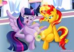  2girls alicorn equestria_girls equestria_untamed female_unicorn friendship_is_magic hair horn multiple_girls my_little_pony sex_toy sunset_shimmer sunset_shimmer_(eg) tail twilight_sparkle twilight_sparkle_(mlp) two_tone_hair unicorn vaginal vaginal_insertion wings 