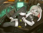  1girl anthro badge bonk_(artist) bulletproof_vest car car_seat clothed clothing computer erection fur furry girly glowing green_eyes hair hairband high_res inside lagomorph laptop leggings legwear male mammal masturbation nails necklace one_eye_closed open_mouth original original_character original_characters penis pink_nose police rabbit screen seat shorts steering_wheel stockings teeth tongue vehicle white_fur white_hair zack_(thezackrabbit) 