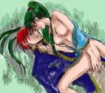 1boy 1girl art artist_request blush breasts clothed_sex couple eliwood fire_emblem fire_emblem:_rekka_no_ken fire_emblem_7 fire_emblem_blazing_sword green_hair long_hair love lyn lyndis lyndis_(fire_emblem) nintendo nipples ponytail red_hair sex short_hair tagme