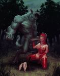 1boy 1girl big_bad_wolf cum cum_in_mouth female furry huge_penis little_red_riding_hood mostly_nude oral red_riding_hood squatting tagme