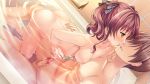  1boy 1girl bathtub blush brown_hair censored cum dutch_angle ejaculation faceless faceless_male game_cg hair_ribbon hand_on_another&#039;s_hip handjob hetero looking_at_another mixed_bathing mosaic_censoring natsu_no_iro_no_nostalgia nipples nude open_mouth orikuchi_miu partially_submerged penis ribbon short_hair twintails water yamakaze_ran yellow_eyes 