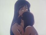  2girls anime arms back bare_back bare_shoulders black_hair brown_hair closed_eyes devil_lady devilman_lady fudou_jun grey_background hair hug hugging jun_fudou kazumi_takiura long_hair love multiple_girls mutual_yuri nude short_hair smile takiura_kazumi upper_body yuri 