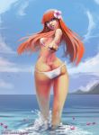 ass green_eyes looking_back red_hair side-tie_bikini souracid_(artist)