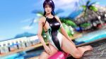  1girl alluring bare_legs bikini black_and_blue_hair dead_or_alive dead_or_alive_xtreme dead_or_alive_xtreme_2 dead_or_alive_xtreme_3_fortune dead_or_alive_xtreme_beach_volleyball dead_or_alive_xtreme_venus_vacation lifeguard maasim on_knees pin_up posing shandy_(doa) swimming_pool tecmo yellow_eyes 