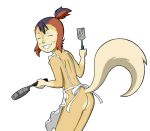 anthro apron ass bottomless cat cub feline frying_pan furry naked_apron nude smile spatula suggestive tail thundercats transparent_background wilykit young