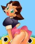 ass blush brown_hair cute green_eyes looking_at_viewer open_mouth pussy rockman short_hair tron_bonne upskirt