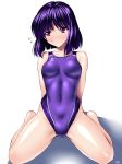 1girl anzu_(onelelee) bishoujo_senshi_sailor_moon black_hair competition_swimsuit female female_only highleg highleg_swimsuit hotaru_tomoe mizuno one-piece_swimsuit purple_eyes sailor_moon sailor_saturn sen_(sansui) short_hair simple_background sitting solo swimsuit tomoe_hotaru wariza