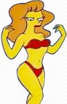  1girl big_hair bikini breasts brunette cleavage hips large_hair legs lipstick micro_bikini mindy_simmons navel non-nude sexy slut standing stomach the_simpsons thighs yellow_skin 