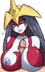  1girl big_breasts black_hair blue_eyes breasts burstinatrix earrings jewelry looking_at_viewer nipples paizuri penis yu-gi-oh! yu-gi-oh!_gx yuu-gi-ou yuu-gi-ou_gx 