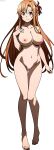  1girl alluring asuna_(sao) auburn_hair bare_legs barefoot big_breasts brown_eyes completely_nude_female dasein nude pin_up pussy sword_art_online 