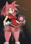  1girl after_sex amy_rose bodily_fluids breasts censored clothed clothing clothing_lift collar cum dress dress_lift eulipotyphlan genital_fluids gloves hair handwear hedgehog high_res impregnation mammal no_underwear ovum pink_hair pochincoff sega sonic_the_hedgehog_(series) sperm_cell 