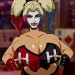 batman_(series) blonde_hair blue_eyes blue_hair dc_comics dc_comics drawsputin gif gigantic_breasts harleen_quinzel harley_quinn milf red_hair sexy sexy_body sexy_breasts twin_tails