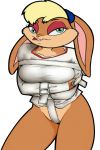 anthro blonde bondage bottomless breasts cartoon furry lola_bunny looney_tunes simple_background smile space_jam straitjacket suggestive tied_up tongue transparent_background