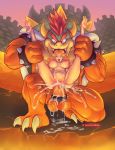 1girl ahegao blonde_hair bowser castle cock_ring cum ejaculation hair horns mario_(series) monster nail_polish princess_peach sex stomach_bulge super_mario_bros. supersatanson tongue tongue_out