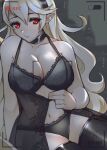  1340smile 1girl alluring bare_thighs big_breasts black_panties blonde_hair bra breasts camera_view choker cleavage corrin_(fire_emblem) corrin_(fire_emblem)_(female) filming fire_emblem fire_emblem_fates lingerie long_hair nightgown nintendo panties pointy_ears red_eyes stockings thighs underwear very_long_hair viewfinder voluptuous 