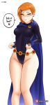 1girl ben_10 blush cartoon_network cosplay crossdressing dc_comics gwen_tennyson halloween halloween_costume myst orange_hair partially_clothed raven_(cosplay) raven_(dc) small_breasts soft_shading teen_titans thick_thighs thighs trick_or_treat yhw