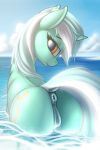 1girl anus ass cutie_mark female female_only female_unicorn friendship_is_magic fshydale horn looking_at_viewer looking_back lyra_heartstrings lyra_heartstrings_(mlp) my_little_pony nude outdoor outside pussy solo standing_in_water unicorn yellow_eyes