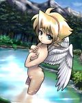  1girl angel_wings bad_id breath_of_fire breath_of_fire_iii capcom fjt_(fjym2) fjym2 lowres nature nina_(breath_of_fire_i) nina_(breath_of_fire_iii) nude oekaki river solo water wings 