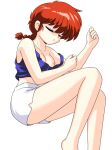  1girl bare_shoulders barefoot braid genderswap kj kj_(artist) nipple_slip nipples ranko ranma-chan ranma_1/2 ranma_saotome red_hair saotome_ranma shorts single_braid sleeping solo tank_top 