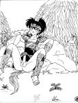 1boy inuyasha koga male male_only monochrome solo tagme