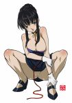  1girl breasts collar full_body gundam gundam_00 high_heels leash marina_ismail nipples no_panties pussy shoes simple_background solo sonobe_kazuaki spread_legs squat squatting uncensored 