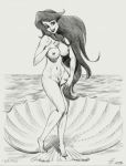  2002 disney human julius_zimmerman_(artist) monochrome princess_ariel the_birth_of_venus the_little_mermaid 