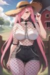  ai_generated big_breasts fishnets long_hair nenefthivt pink_hair shirt shorts solo sun_hat tagme vtuber 