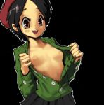 adeleine_(kirby) beret black_hair breasts brown_eyes green_dress kirby_(series) kirby_64 koki koki_(ryoushikiha) lowres nintendo nipples painter undressing