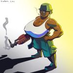  1girl big_breasts breasts clothes dark-skinned_female dark_skin dieselbrain full_body huge_breasts soldier tumblr 