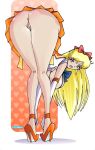  1girl aino_minako artist_request ass bent_over bishoujo_senshi_sailor_moon blonde_hair breasts clothed elbow_gloves female female_only gloves high_heels long_hair looking_at_viewer minako_aino no_panties orange_skirt pussy sailor_moon sailor_venus serafuku skirt solo standing tiara 