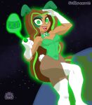  brown_hair bunny_ears bunnysuit dark-skinned_female dark_skin dc_comics dc_comics dc_super_hero_girls easter easter_bunny easter_egg evil_raccoon green_eyes green_lantern jessica_cruz long_hair space 