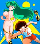 1boy 1girl ass assisted_exposure ataru_moroboshi big_breasts bikini_bottom bikini_pull bikini_top breasts lum nipple nude sideboob tagme urusei_yatsura yamamoto_doujin