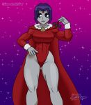 big_ass big_breasts cartoon_network christmas christmas_outfit dc_comics dc_comics evil_raccoon goth grey_skin legs purple_eyes purple_hair raven_(dc) short_hair shy superheroine teen_titans thick_thighs voluptuous