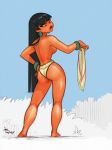 1girl 380v angry ass black_hair brown_eyes chel dark-skinned_female dark_skin dreamworks earrings female_only jewelry latina looking_back tagme the_road_to_el_dorado topless undressing