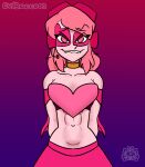  cartoon_network evil_raccoon heart heart_eyes medium_breasts miss_heed_(villainous) pink_eyes pink_hair pink_skin short_hair villainous 