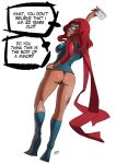 ass boots bottomless half-dressed kamala_khan kukuruyo long_hair long_sleeves marvel marvel_comics masked masked_female ms._marvel older older_female pussy red_hair red_scarf scarf semi_nude shirt text_bubble young_adult young_adult_female young_adult_woman