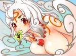  amaterasu huge_breasts humanized issun okami smile 