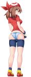  1girl ass bandanna big_ass brown_hair cute endou_masatoshi full_body haruka_(pokemon) huge_ass looking_back may may_(pokemon) panties pokemon printed_panties sexy_ass shorts_down smile standing 