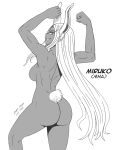 1girl 2020 ass bunny_ears bunny_tail dark-skinned_female dark_skin female_only flexing long_hair miruko monochrome my_hero_academia nude rumi_usagiyama sideboob tagme uncensored walkingdeadmann