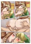 1boy 1girl ass ass_grab bare_shoulders bed blonde_hair blush brown_hair comic crown earrings eye_contact girl_on_top hair_ornament half-closed_eyes hat headpiece high_res highres hug hugging hylian jewelry kiss kissing link lips looking_at_another love neck nintendo nude open_mouth palcomix penis pillow pointy_ears princess_zelda pussy sex the_legend_of_zelda twilight_aftermath twilight_princess uncensored zelda