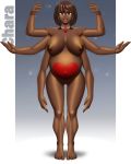  6_arms alternate_skin_color areolae big_breasts breasts brown_eyes brown_hair brown_skin chara chara_(undertale) character_name commission dark-skinned_female dark_skin female heart idarkshadowi_(artist) multiple_arms nipples nude pregnant pussy six_arms solo tattoo undertale 